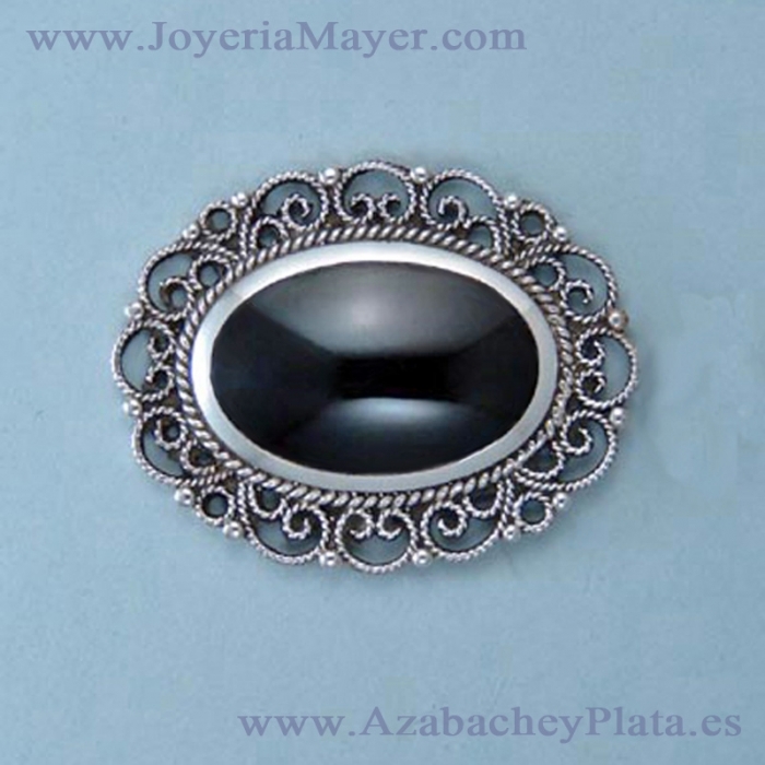 Broche de plata 925 labrada y azabache