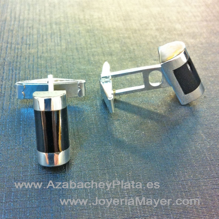 Silver and jet cufflinks
