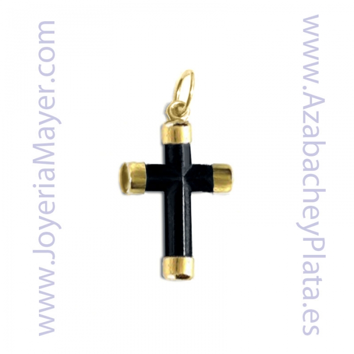 cruz de azabache tallado y oro