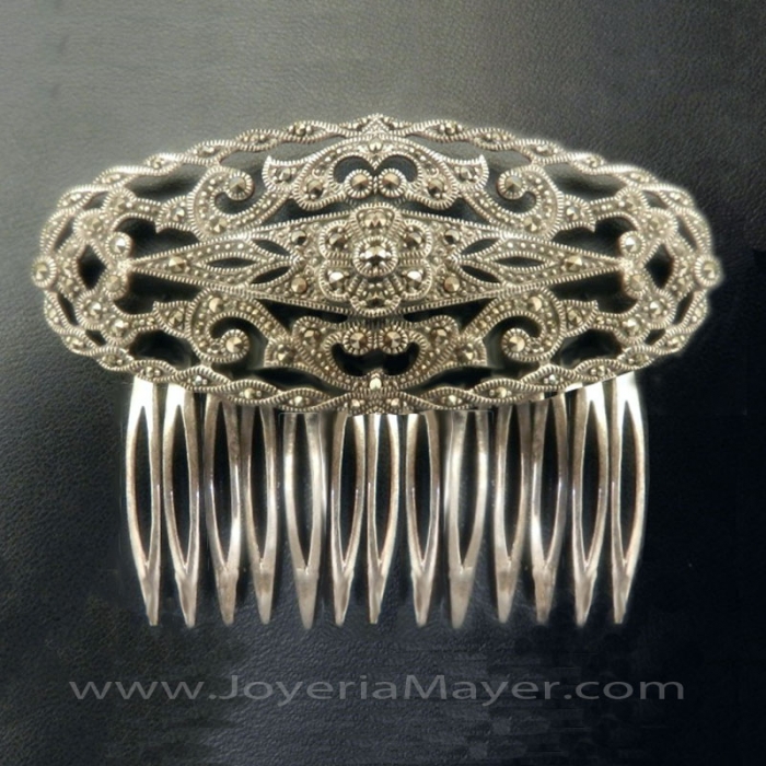 Prendedor de pelo de plata y azabache