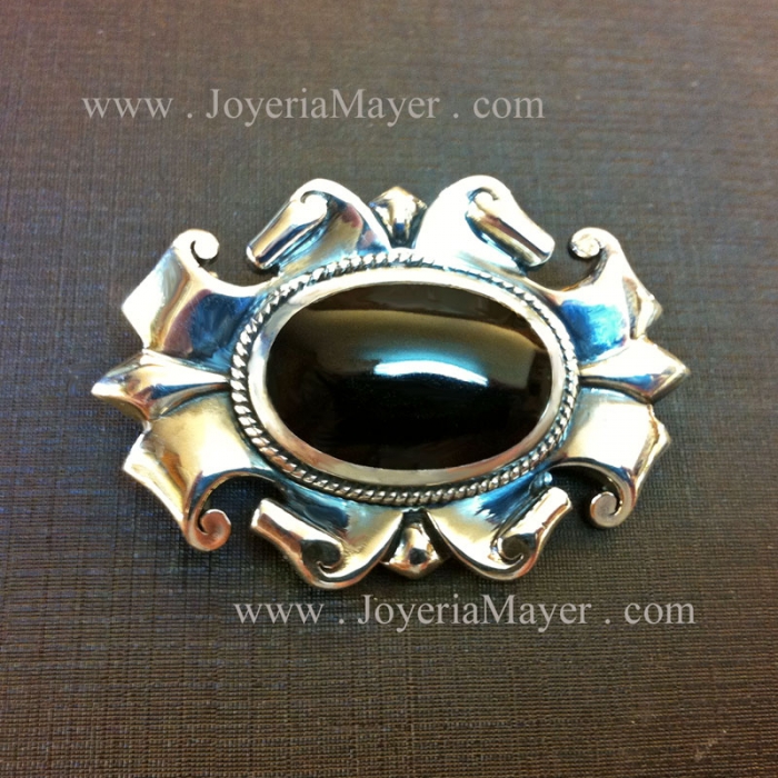 Silver and jet brooch