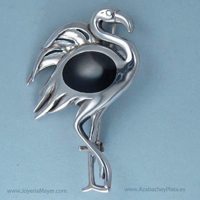 Silver and jet brooch