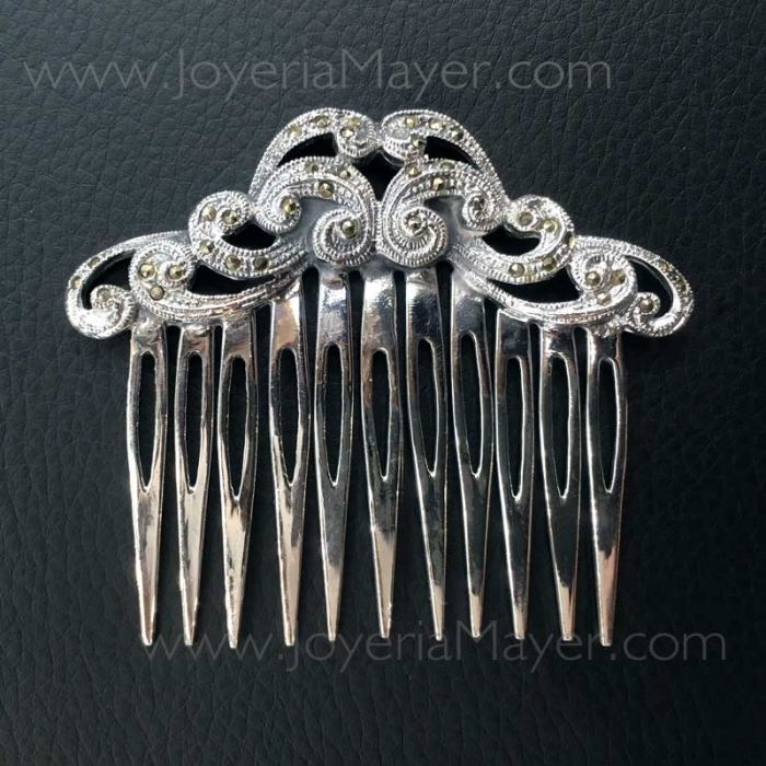 Prendedor de pelo de plata y azabache