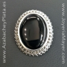 Silver and jet brooch