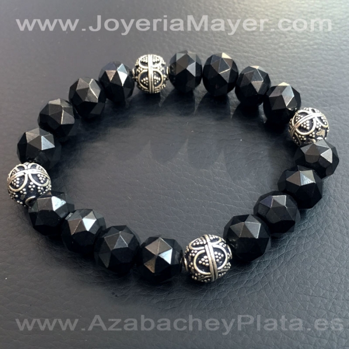 Pulsera de bolas de azabache y plata