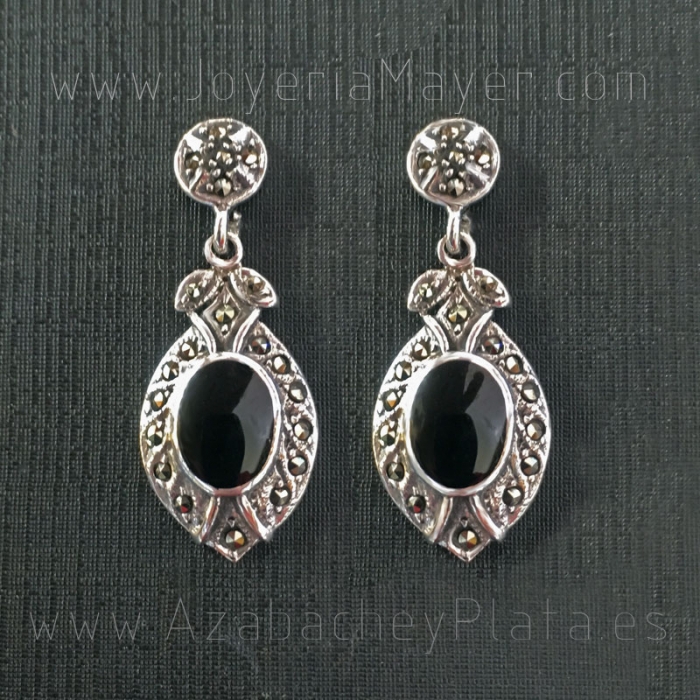 Silver and jet earrings