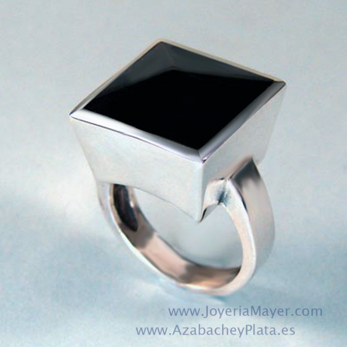 Silver and jet ring