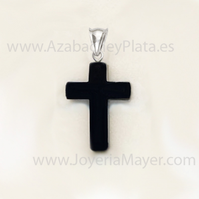 Cruz de azabache y plata lisa
