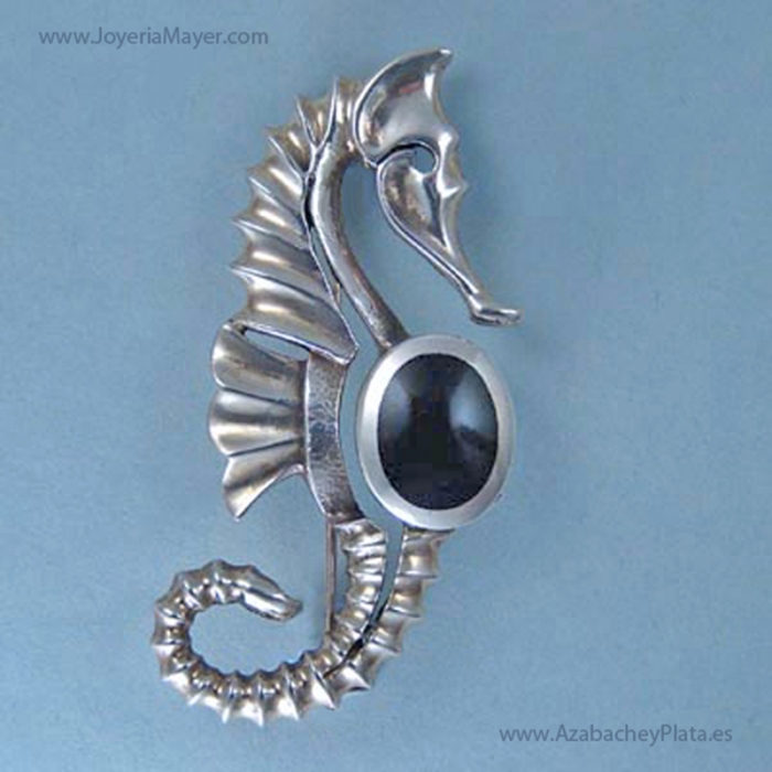 Silver and jet brooch