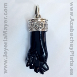 Hand talisman pendant silver and jet 