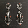 Silver, jet and coral earrings