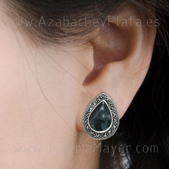 Pendientes de plata y azabache