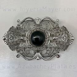 Broche de azabache, plata y marcasitas