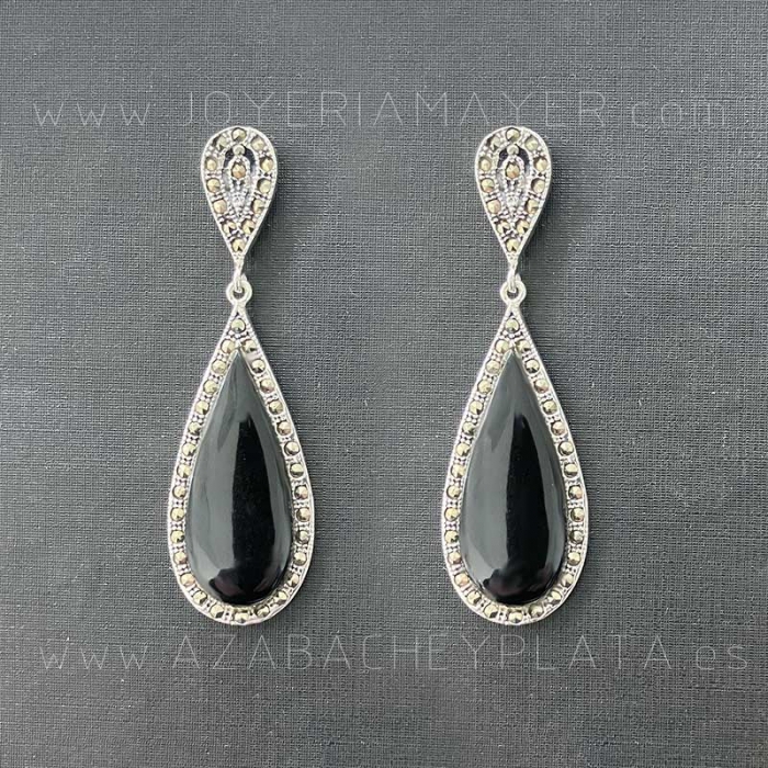 Silver and jet earrings