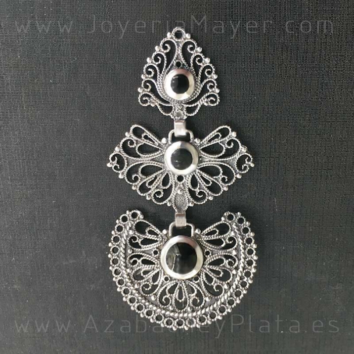 Traditional Galician silver and jet pendant