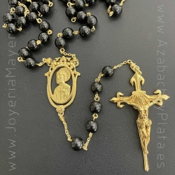 Rosario de plata dorada y azabache 