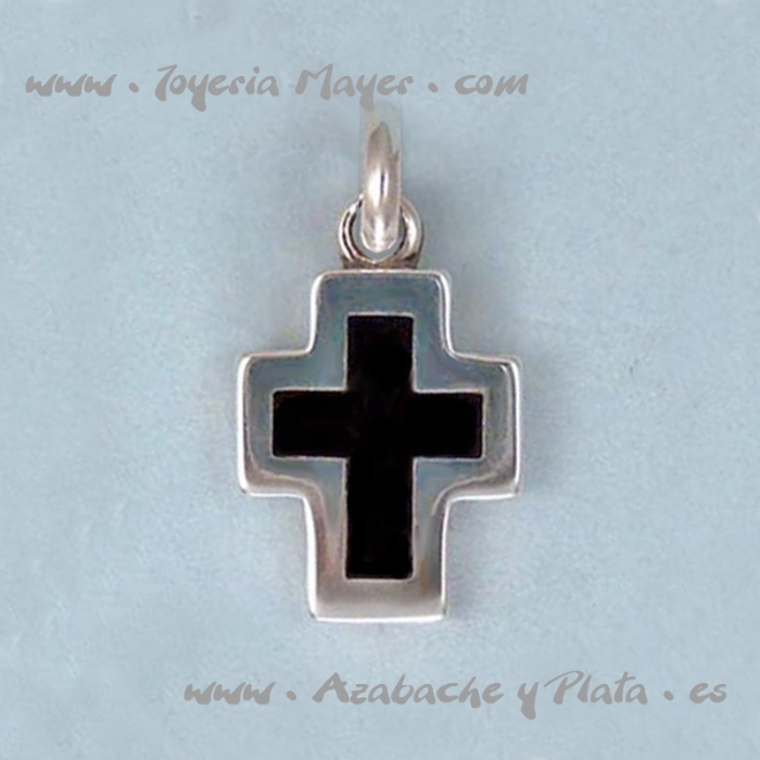 Cruz de plata y azabache mini