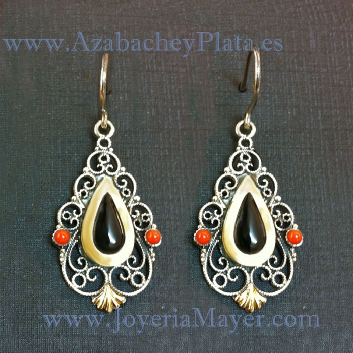 Pendientes de plata, oro y azabache