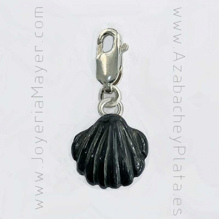 Silver and jet charm Compostela scallop shell