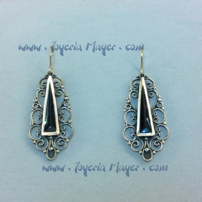 Silver and jet earrings