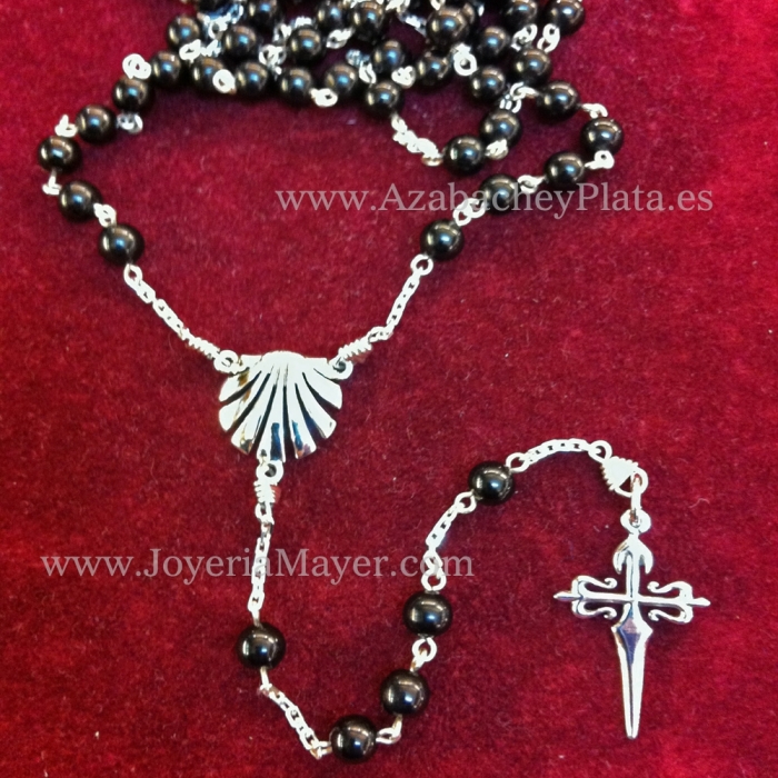 Rosario de azabache y plata Compostela