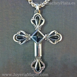 Silver pectoral cross and jet