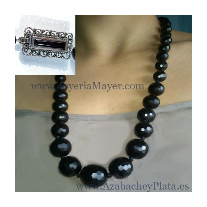 Jet and silver ball necklace