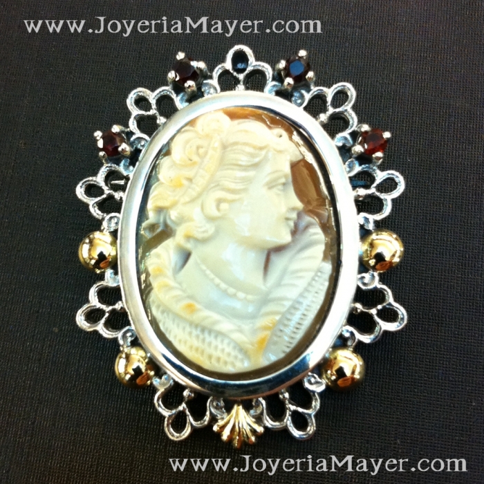 Silver and gold cameo brooch
