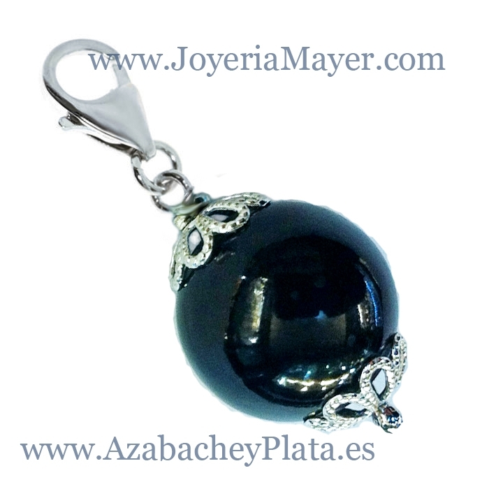 Colgante charm bola de azabache y plata