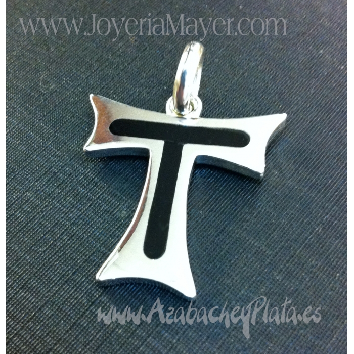 Cruz Tau de plata y azabache