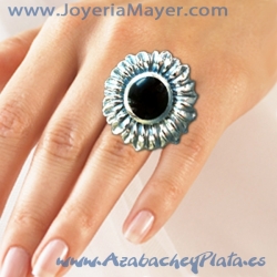 Silver and jet ring