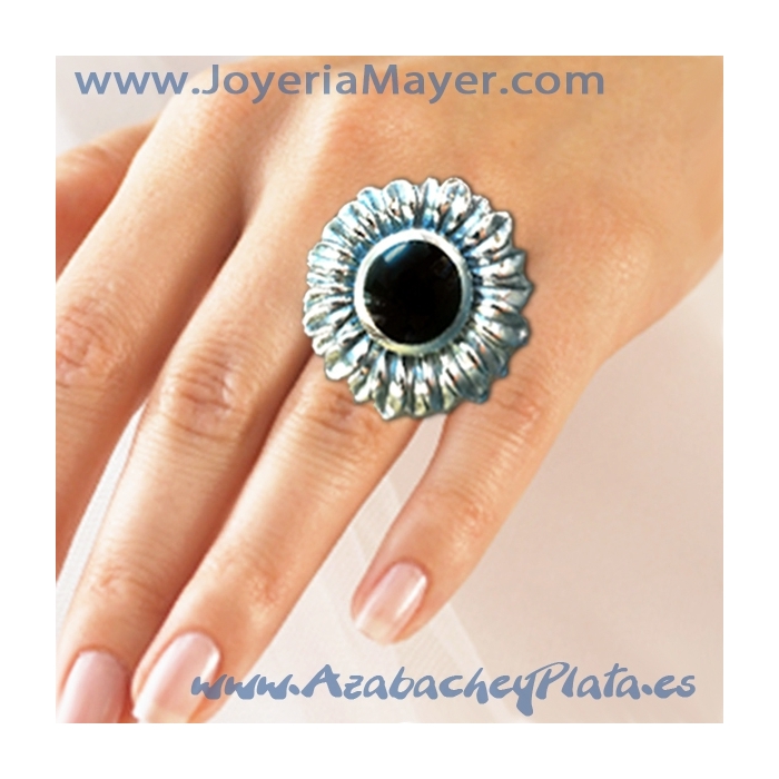 Silver and jet ring