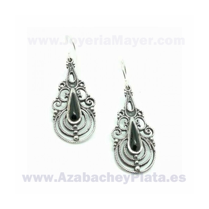 Silver and jet earrings