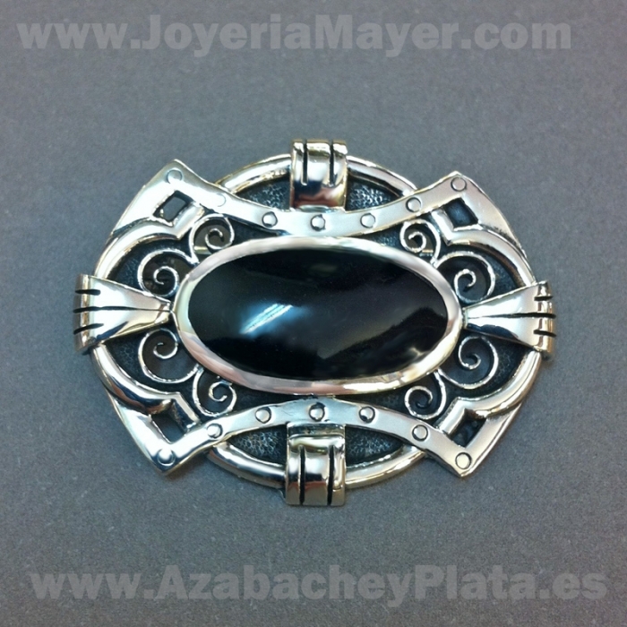 Silver and jet brooch