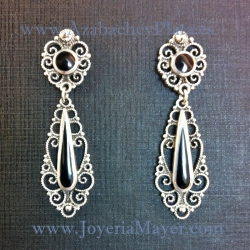 Silver and jet earrings