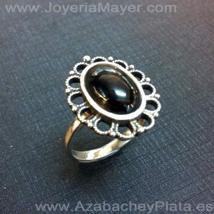 Silver and jet ring