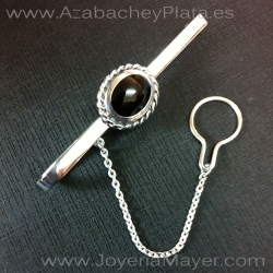 Pasador de corbata de plata y azabache