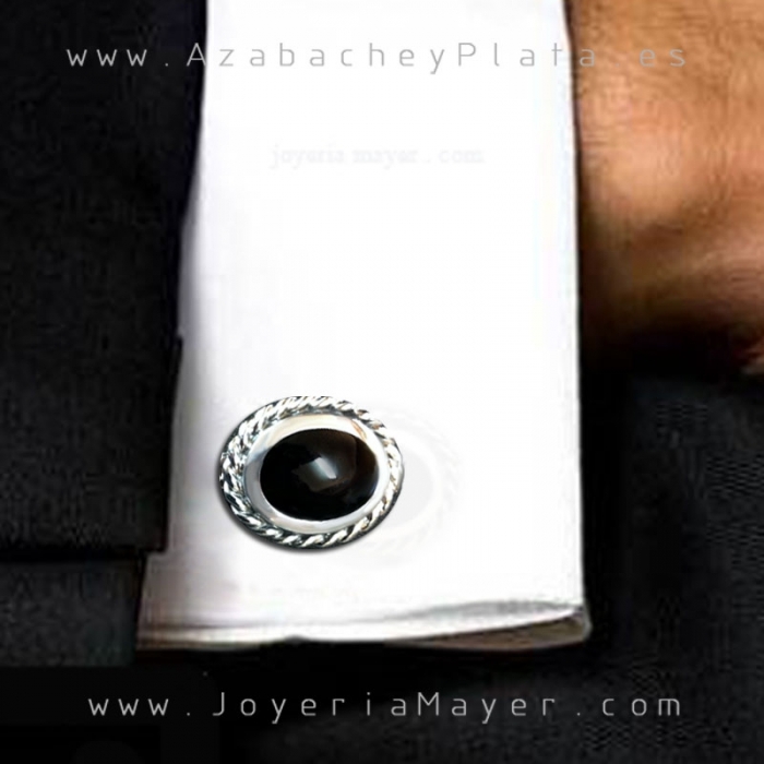 Silver and jet cufflinks