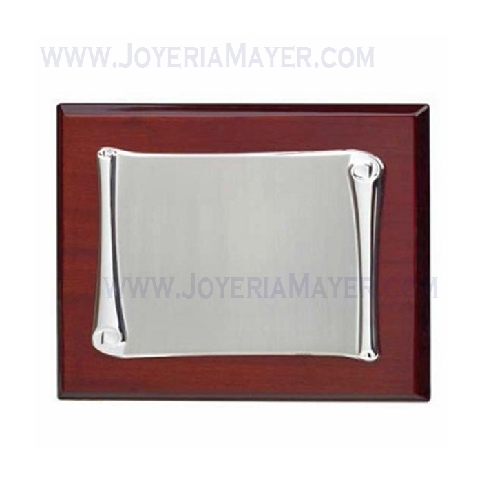 Silver and wood tribute plaque