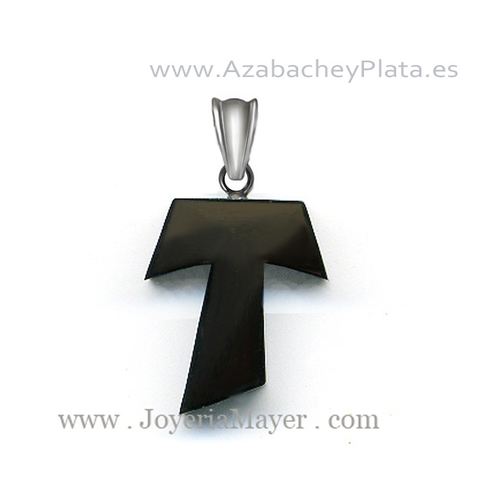 Cruz de plata y azabache Tau