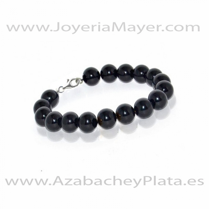 Pulsera de bolas de azabache y plata