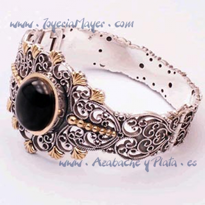 Bracelet silver and gold filigree with jet