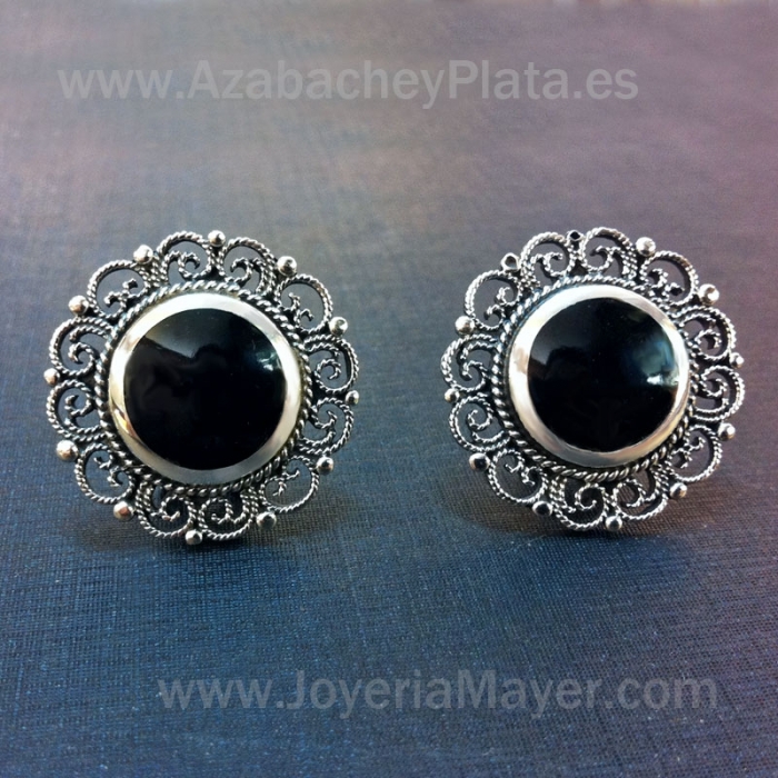Silver and jet earrings